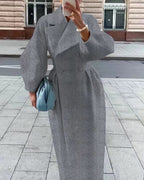 Long Coat with Puff Sleeves and Lapels