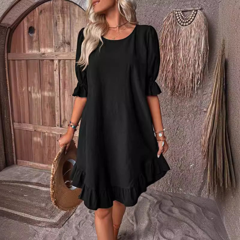 Vestido em Algodão e Linho com Inspiração Vintage e Corte Evasê - Veron&Co