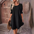 Vestido em Algodão e Linho com Inspiração Vintage e Corte Evasê - Veron&Co