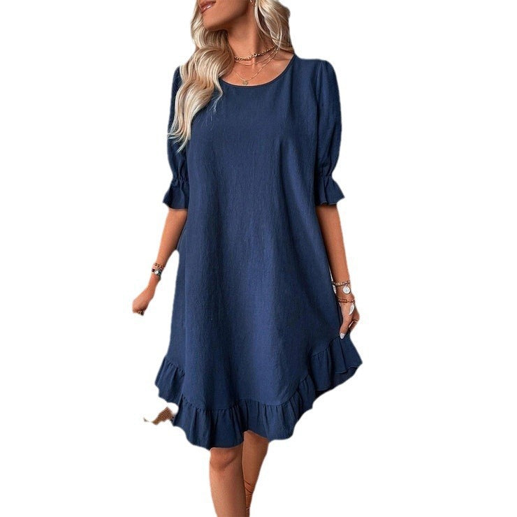 Vestido em Algodão e Linho com Inspiração Vintage e Corte Evasê - Veron&Co