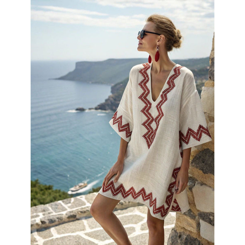 Vestido Midi com Estampado e Decote em V - Veron&Co