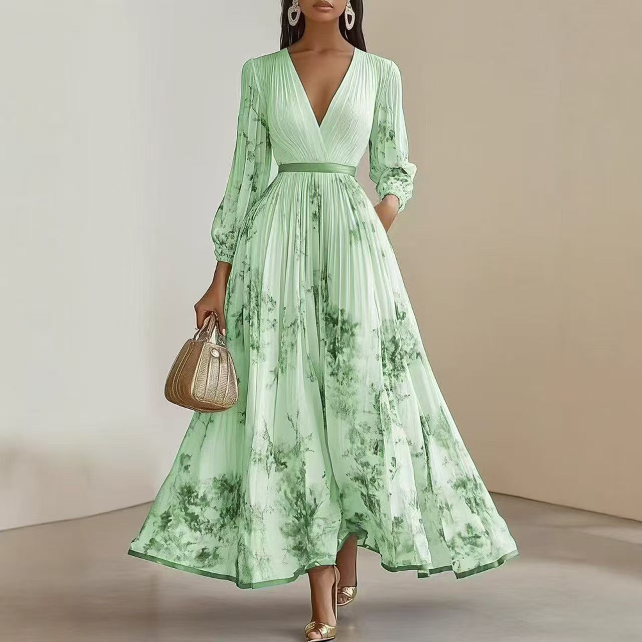 Vestido com Estampado e Decote em V - Veron&Co