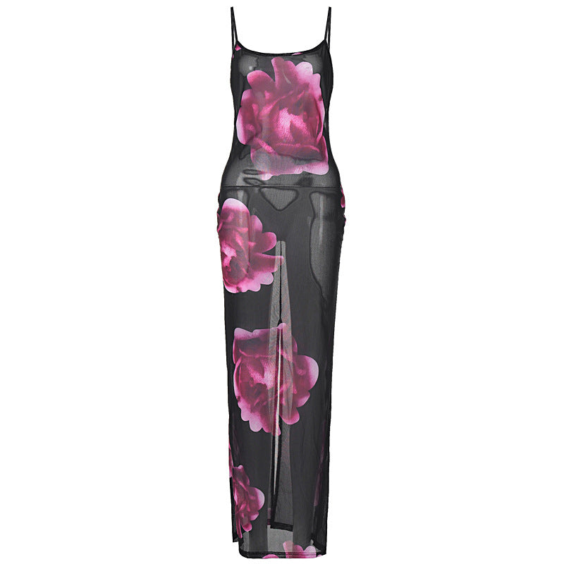 Vestido em Tule com Estampado e Costas Nuas - Veron&Co