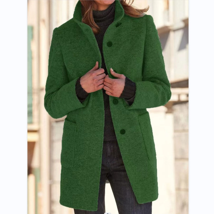 Retro High-Neck Wool Coat