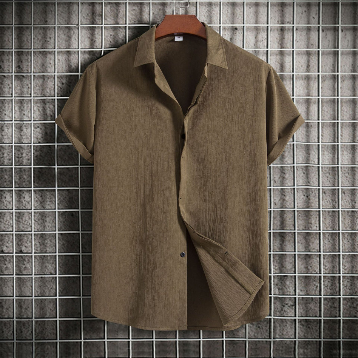 Camisa Solta em Algodão e Linho de Manga Curta