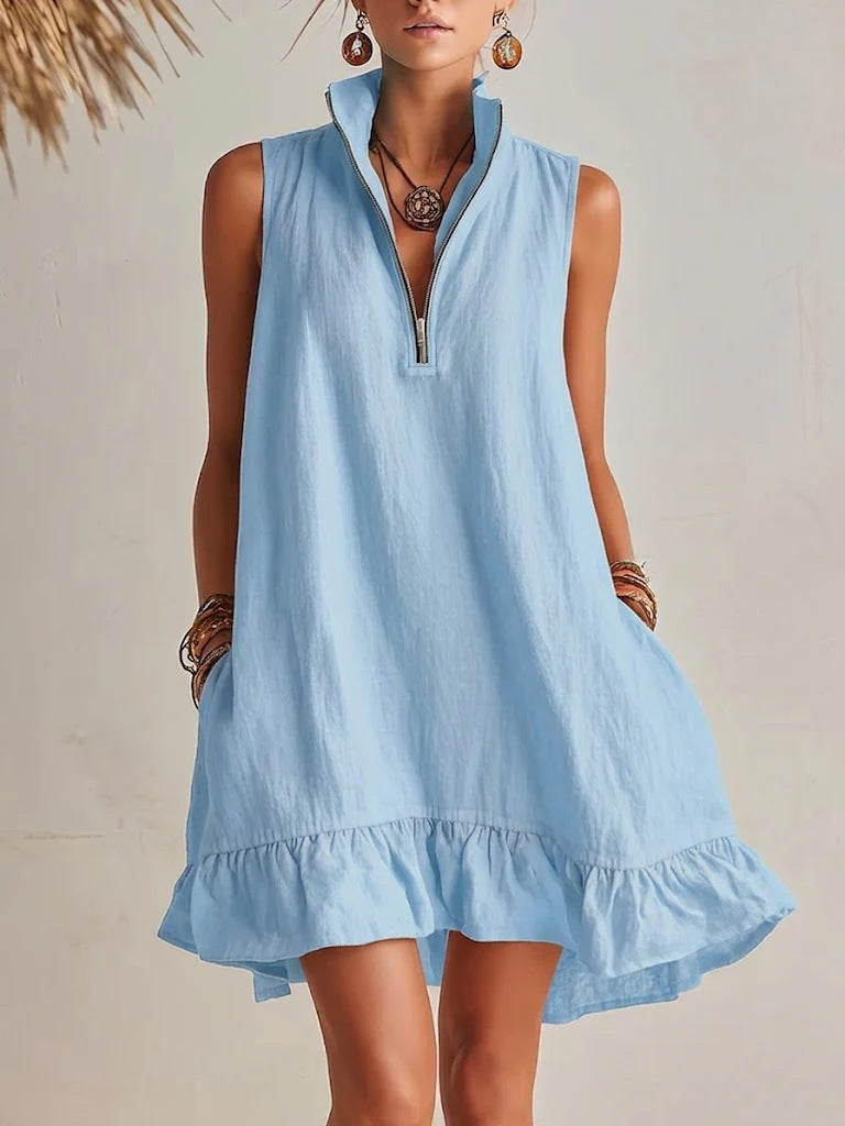Vestido com Decote em V e Sem Mangas - Veron&Co