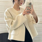 Casaco curto em lã estilo tweed para mulher