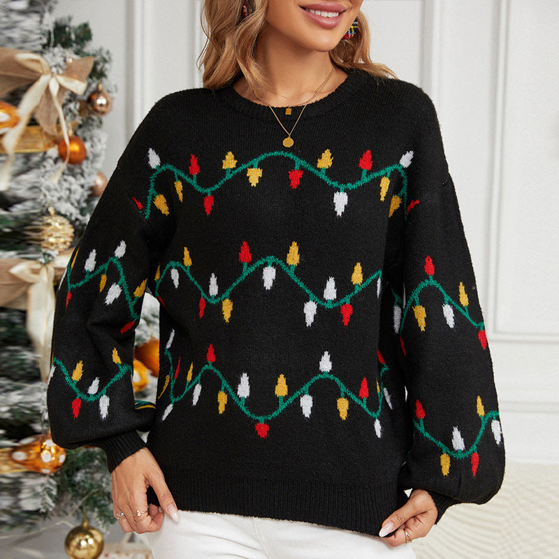 Loose-Knit Sweater with Festive Pattern
