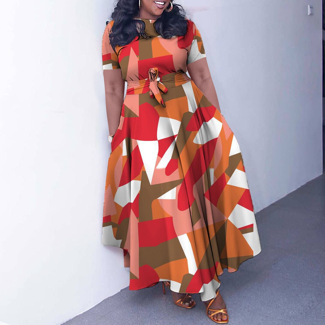 Vestido com Laço Na Cintura e Manga Curta - Veron&Co