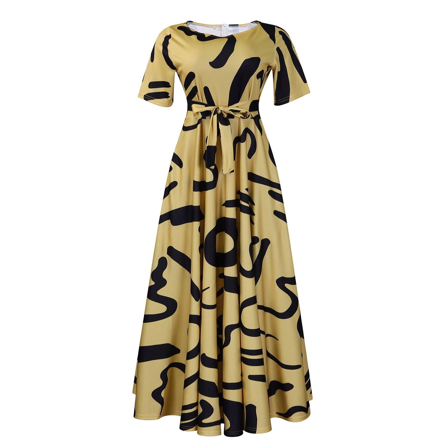 Vestido com Laço Na Cintura e Manga Curta - Veron&Co