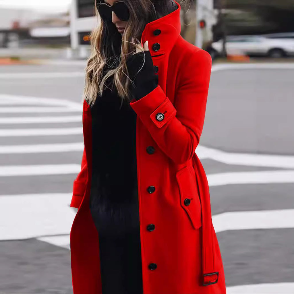Wool Coat with Buttons and Classic Collar
