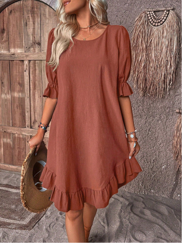 Vestido em Algodão e Linho com Inspiração Vintage e Corte Evasê - Veron&Co