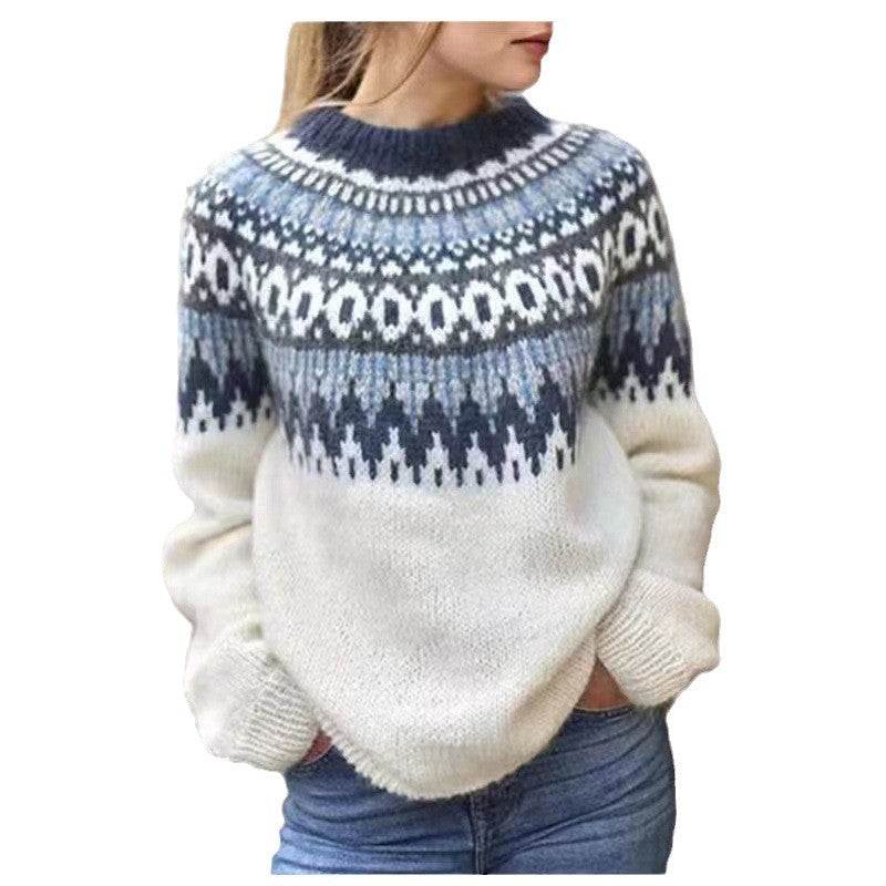 Two-Tone Round-Neck Sweater