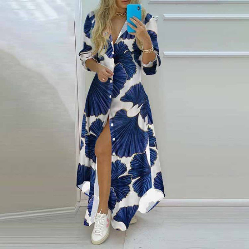 Vestido Longo com Estampado e Abertura Lateral - Veron&Co
