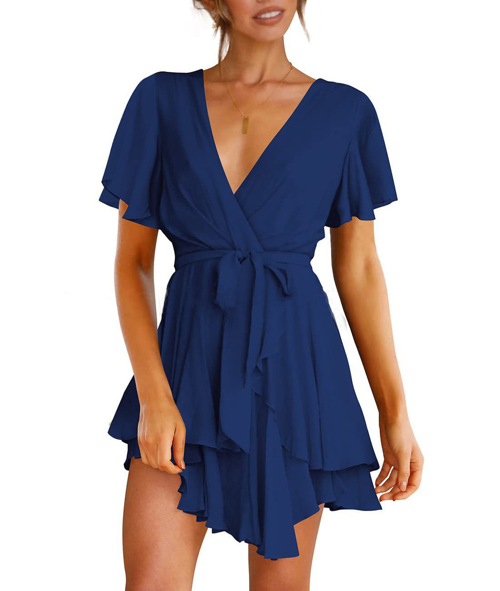 Vestido com Folhos e Decote em V - Veron&Co