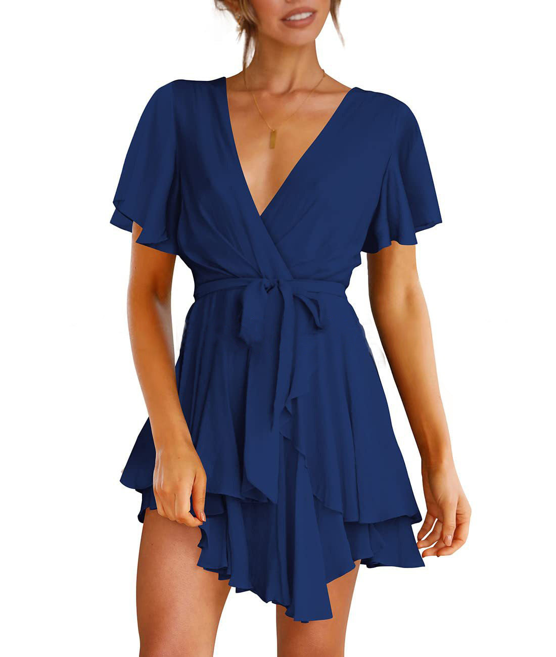 Vestido com Folhos e Decote em V - Veron&Co