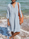 Vestido em Algodão e Linho com Decote em V - Veron&Co