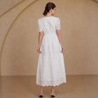 Vestido Longo com Bordado e Marcação de Cintura - Veron&Co