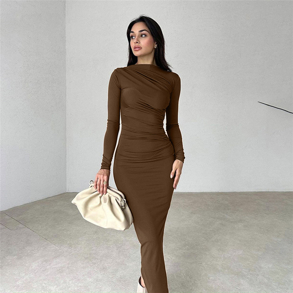 Vestido com Decote Redondo e Manga Comprida - Veron&Co