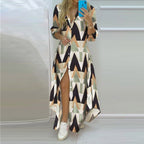Vestido Longo com Estampado e Abertura Lateral - Veron&Co