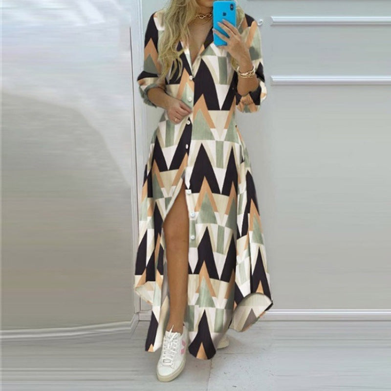 Vestido Longo com Estampado e Abertura Lateral - Veron&Co