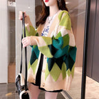 Diamond-Knit V-Neck Cardigan