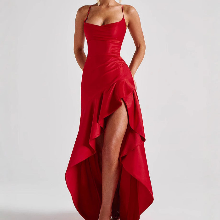 Vestido com Costas Nuas e Folhos - Veron&Co