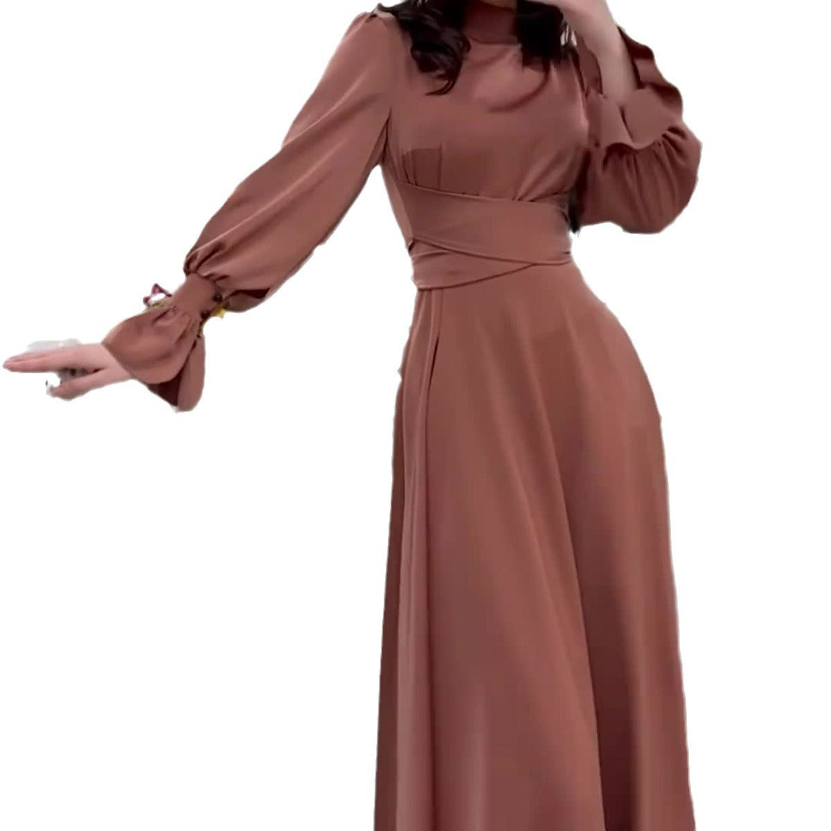 Vestido em Cetim com Manga Comprida - Veron&Co