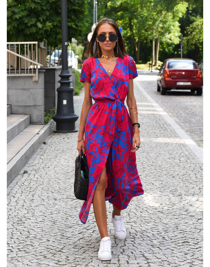 Vestido com Estampado e Decote em V - Veron&Co