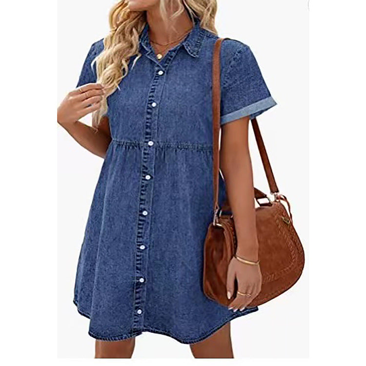 Vestido em Ganga com Gola Lapela - Veron&Co