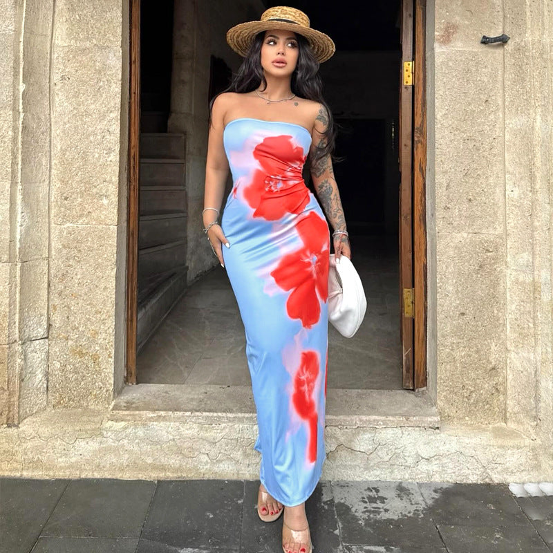 Vestido com Estampado e Abertura Lateral - Veron&Co