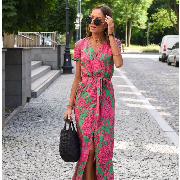 Vestido com Estampado e Decote em V - Veron&Co