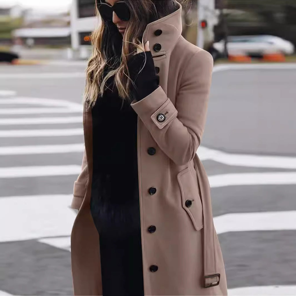 Wool Coat with Buttons and Classic Collar