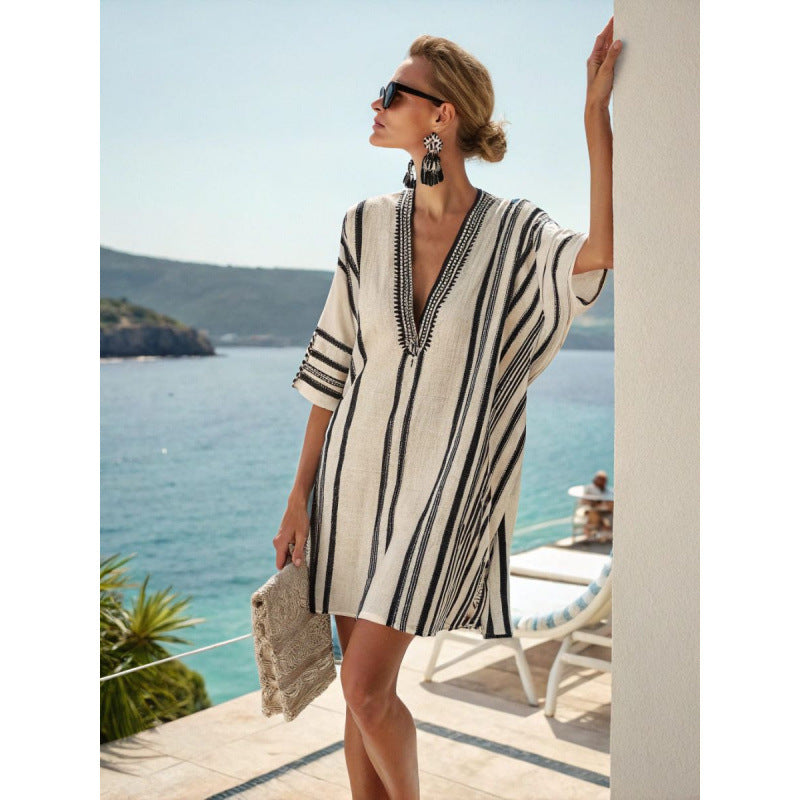 Vestido Midi com Estampado e Decote em V - Veron&Co