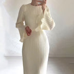 Vestido Longo com Pregas e Manga Sino - Veron&Co
