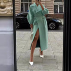 Long Coat with Puff Sleeves and Lapels