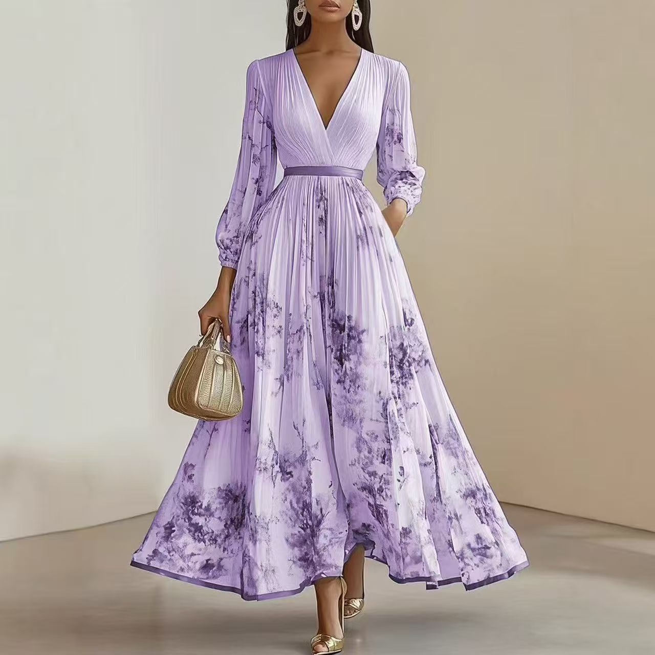 Vestido com Estampado e Decote em V - Veron&Co