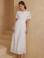 Vestido Longo com Bordado e Marcação de Cintura - Veron&Co