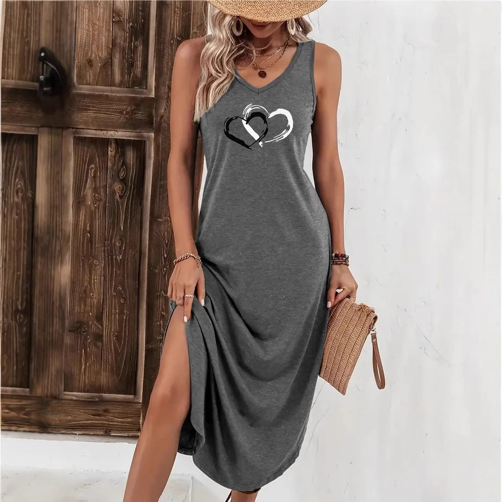 Vestido com Estampado e Sem Mangas - Veron&Co