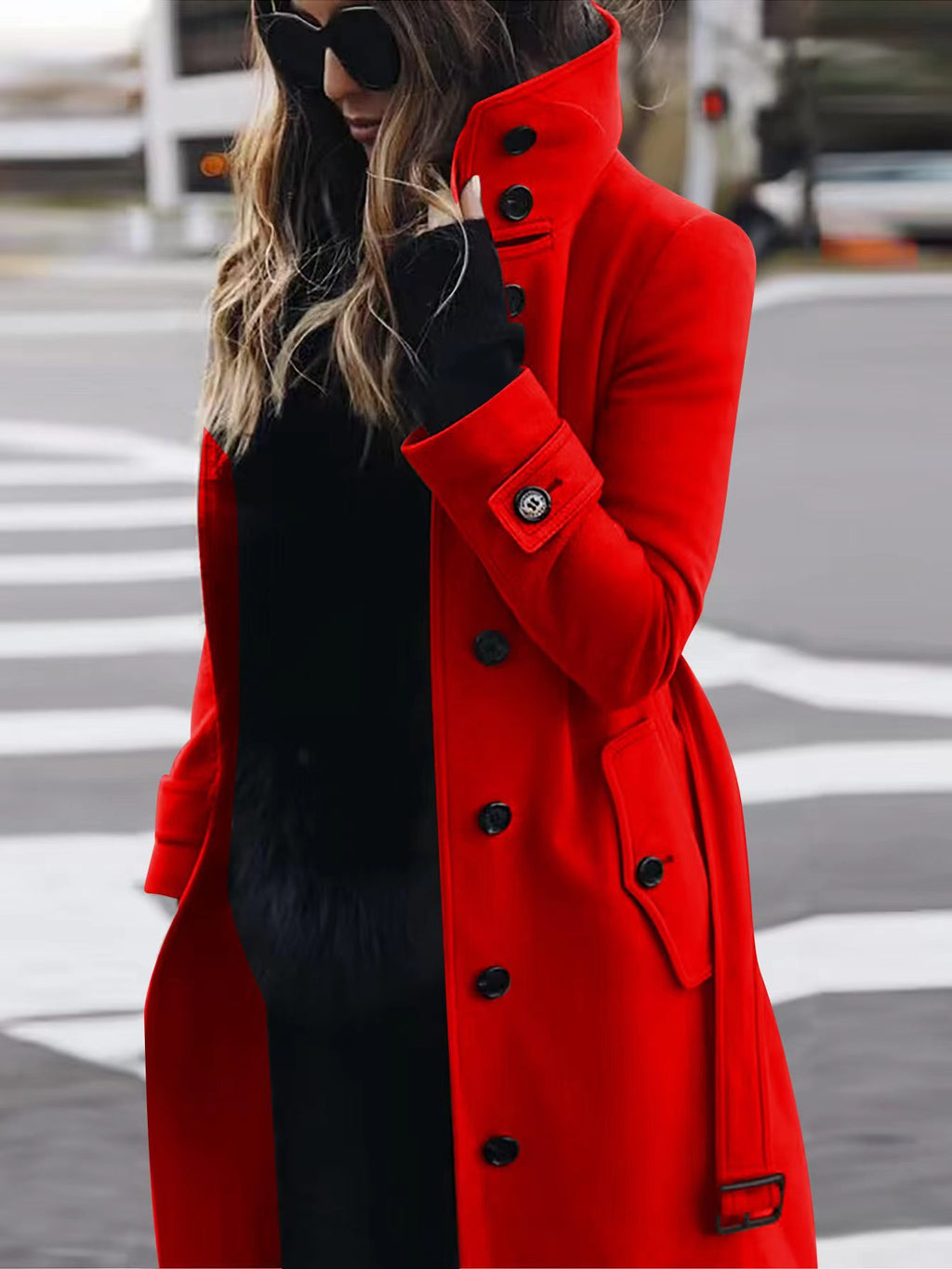 Wool Coat with Buttons and Classic Collar