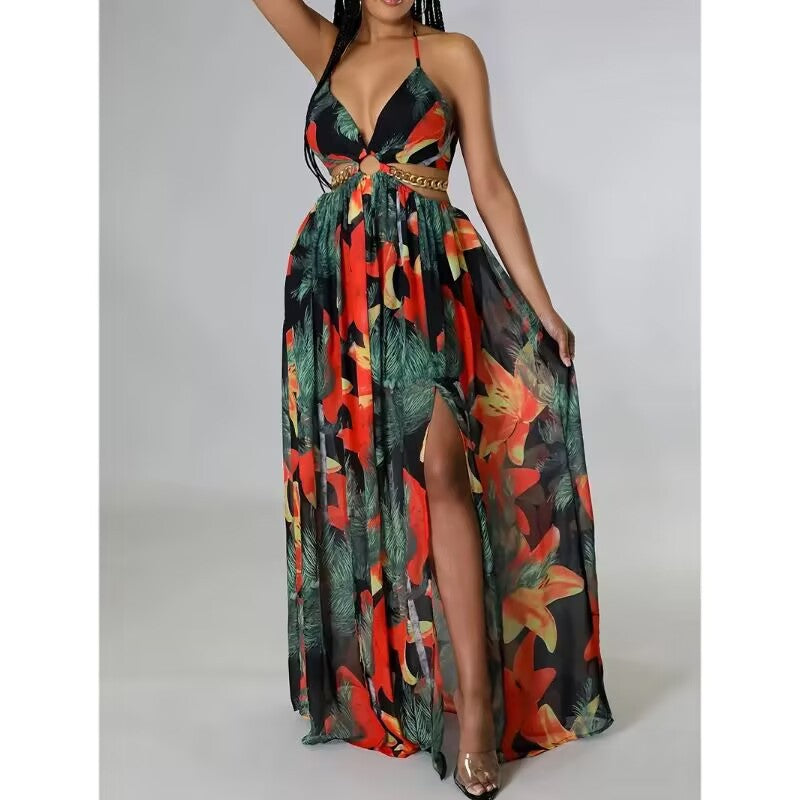 Vestido Longo com Estampado Floral e Costas Nuas - Veron&Co