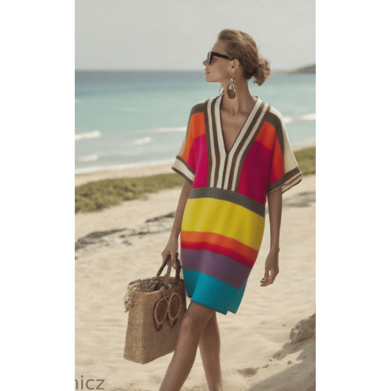 Vestido Midi com Estampado e Decote em V - Veron&Co