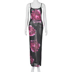 Vestido em Tule com Estampado e Costas Nuas - Veron&Co
