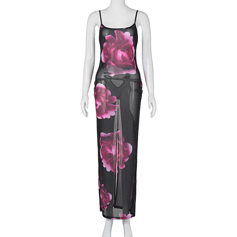 Vestido em Tule com Estampado e Costas Nuas - Veron&Co
