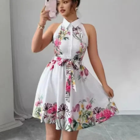 Vestido Estampado com Laço na Cintura - Veron&Co