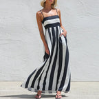 Vestido Longo com Corte Evasê e Riscas - Veron&Co