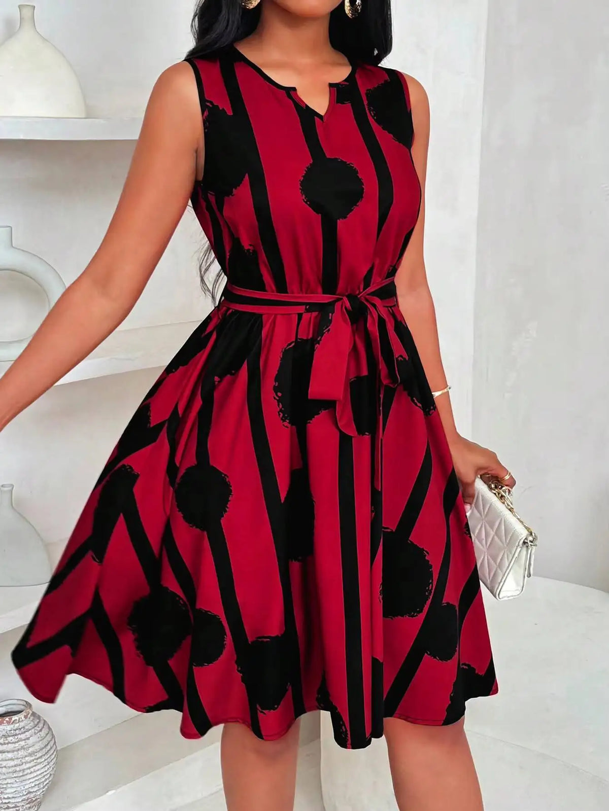 Vestido Mini Estampado em Vermelho e Preto - Veron&Co