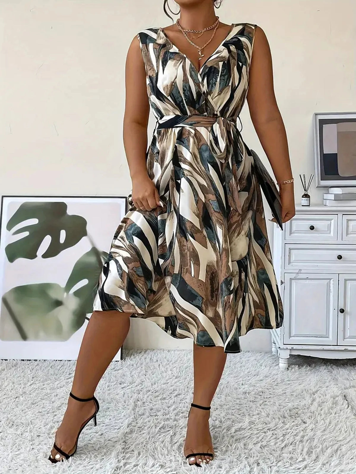 Vestido Estampado com Decote em V - Veron&Co