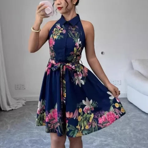 Vestido Estampado com Laço na Cintura - Veron&Co