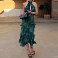 Vestido Longo com Recortes Vazados e Folhos - Veron&Co
